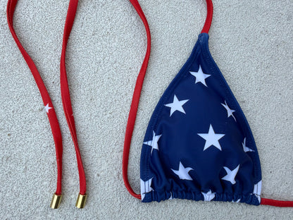 Patriotic Triangle Bikini Top – Red White &amp; Blue American Flag Swimwear