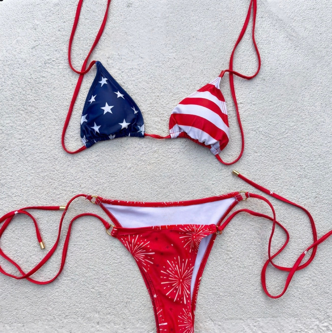 Patriotic Bikini Set – Red White &amp; Blue Triangle Swimsuit for Women