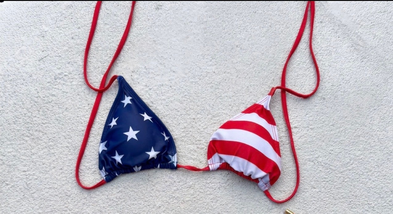 Patriotic Triangle Bikini Top – Red White &amp; Blue American Flag Swimwear